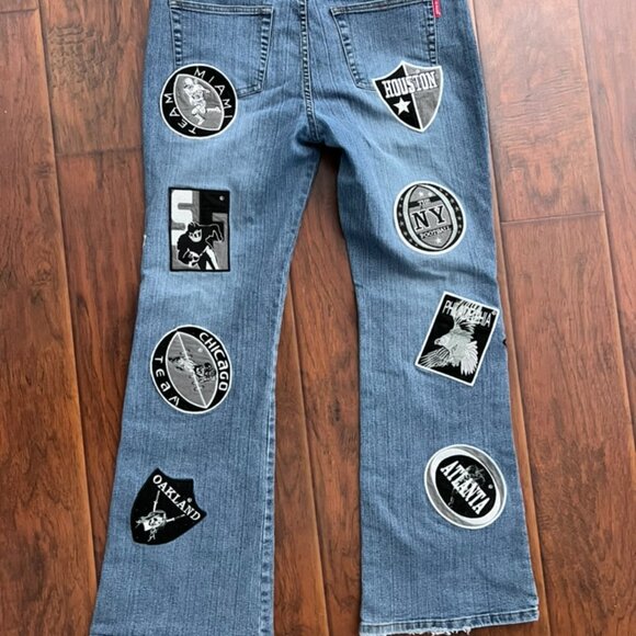 VINTAGE NFL Patch Jeans Oakland, Houston NY Le More sz 15 - Picture 5 of 8